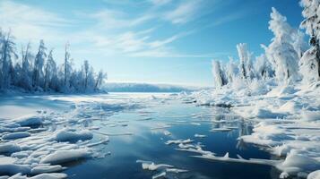 cristal sérénité congelé Lac pays des merveilles, ai génératif photo