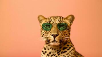 génératif ai, impertinent léopard dans des lunettes de soleil photo