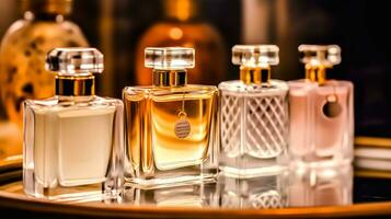 luxe fragrance bouteilles à parfum parfum à présentation événement, sur mesure parfumerie et beauté produit vente, génératif ai photo