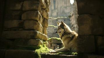 fait écho de éternité loups, gardiens de le ruines, ai génératif photo