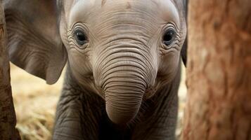 innocence dévoilé bébé de l'éléphant grand, enchanteur yeux, ai génératif photo