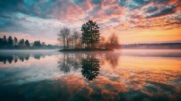 génératif ai, en miroir sérénité capturer le fascinant l'eau reflets photo