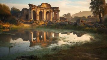 génératif ai, ancien ruines combiner paysages avec historique élément photo