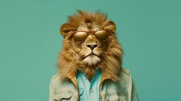 génératif ai, cool Roi de le jungle Lion sportif des lunettes de soleil photo