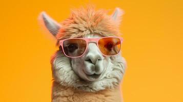 génératif ai, alpacadorable une élégant alpaga sportif des lunettes de soleil photo