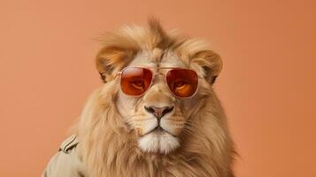 génératif ai, cool Roi de le jungle Lion sportif des lunettes de soleil photo