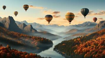 coloré chaud air des ballons planant plus de étourdissant paysages photo