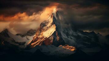 génératif ai, majestueux montagnes le grandeur de imposant Montagne gammes. photo