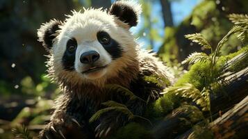 panda havre une majestueux rencontre dans le bambou forêt photo