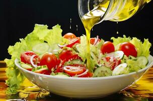 santé avantages de en bonne santé salade, dans le style de précis détaillant, lisse et brillant. génératif ai photo