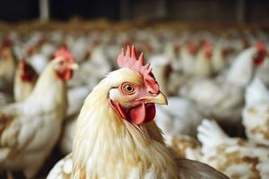 poulet ferme avec beaucoup en bonne santé poulet et Frais œufs, ai génératif photo