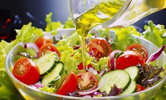 santé avantages de en bonne santé salade, dans le style de précis détaillant, lisse et brillant. génératif ai photo