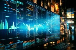 calculé statistiques financier Les données des peintures une détaillé image de financier paysages et marchés. ai généré photo