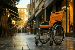 fauteuils roulants vide siège et chaussée symbole représenter accessibilité, une silencieux promettre confirmé ai généré photo