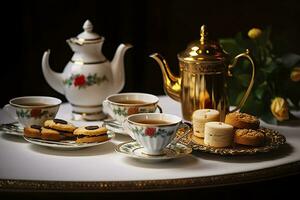 classique servi thé table avec des biscuits. génératif ai photo