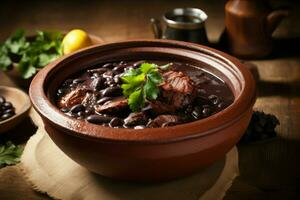 feijoada brésilien nourriture Viande haricots. produire ai photo