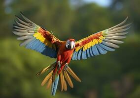 en volant ara, magnifique oiseau. génératif ai photo