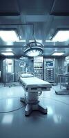 moderne équipement dans en fonctionnement chambre. médical dispositifs pour neurochirurgie. ai génératif photo