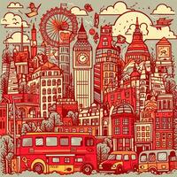 illustration de griffonnage Londres paysage urbain dans dessin animé photo