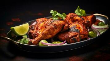 photo de tandoori poulet comme une plat dans une haut de gamme restaurant. génératif ai