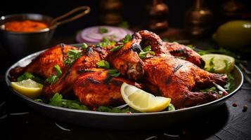 photo de tandoori poulet comme une plat dans une haut de gamme restaurant. génératif ai