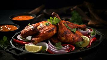 photo de tandoori poulet comme une plat dans une haut de gamme restaurant. génératif ai