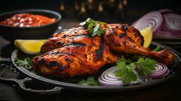 photo de tandoori poulet comme une plat dans une haut de gamme restaurant. génératif ai