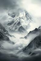 une étourdissant abstrait monochrome Montagne paysage avec une décoratif artistique noir et blanc style photo