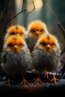 un intense coup de une groupe de en colère des oiseaux avec féroce expressions garde leur nids dans le vibrant région sauvage photo