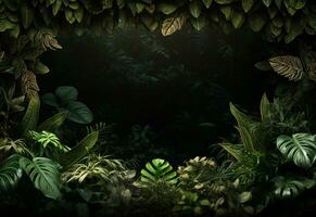 ai génératif magnifique jungle Contexte avec frontière fabriqué de tropical feuilles toile de fond avec copie espace photo