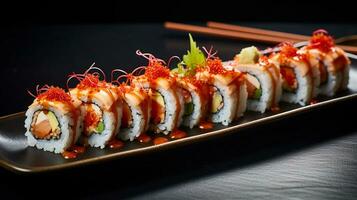 photo de Sushi Rouleaux comme une plat dans une haut de gamme restaurant. génératif ai