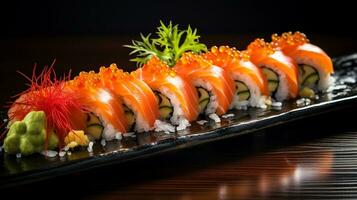 photo de Sushi comme une plat dans une haut de gamme restaurant. génératif ai