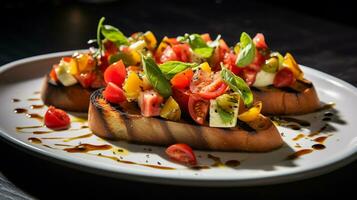 photo de été Bruschetta comme une plat dans une haut de gamme restaurant. génératif ai