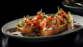 photo de été Bruschetta comme une plat dans une haut de gamme restaurant. génératif ai