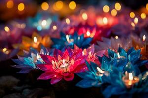 vibrant feu d'artifice afficher éclairage en haut le diwali nuit dans une kaléidoscope de couleurs photo