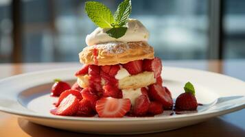 photo de fraise shortcake comme une plat dans une haut de gamme restaurant. génératif ai