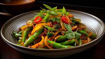 photo de printemps légume sauté comme une plat dans une haut de gamme restaurant. génératif ai