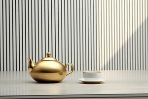 petit théières et thé tasses supporter sur un vieux en bois table dans mode style Contexte photo