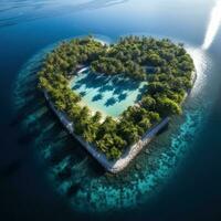 en forme de coeur île dans le océan aérien vue photo