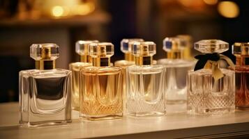 luxe fragrance bouteilles à parfum parfum à présentation événement, sur mesure parfumerie et beauté produit vente, génératif ai photo