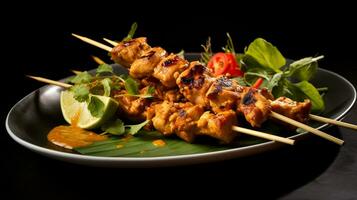 photo de satay comme une plat dans une haut de gamme restaurant. génératif ai