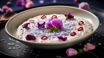 photo de Rose l'eau riz pudding - ros bel laban comme une plat dans une haut de gamme restaurant. génératif ai