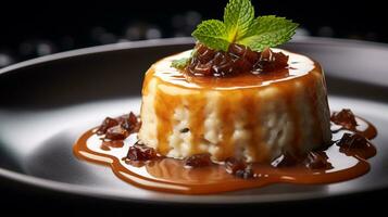 photo de riz et Date pudding - ros bel tamr comme une plat dans une haut de gamme restaurant. génératif ai