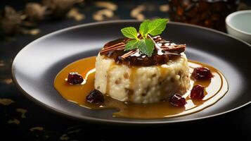 photo de riz et Date pudding - ros bel tamr comme une plat dans une haut de gamme restaurant. génératif ai