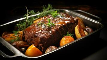 photo de du boeuf pot rôti comme une plat dans une haut de gamme restaurant. génératif ai