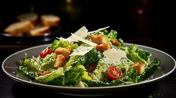 photo de César salade comme une plat dans une haut de gamme restaurant. génératif ai