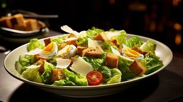 photo de César salade comme une plat dans une haut de gamme restaurant. génératif ai