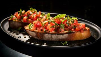 photo de Bruschetta comme une plat dans une haut de gamme restaurant. génératif ai