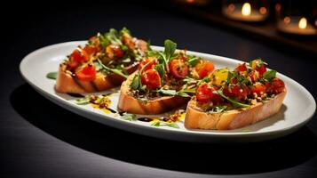 photo de Bruschetta comme une plat dans une haut de gamme restaurant. génératif ai