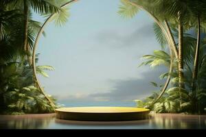 minimaliste podium se rencontre tropical inspiration pour une frais, Naturel produit vitrine concept ai généré photo